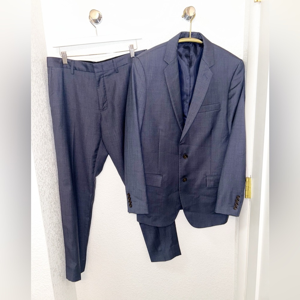 J. CREW The Thompson 💯 Wool Heathered Navy 2-Piece Men’s Suit SZ: 40R & 32 x 30